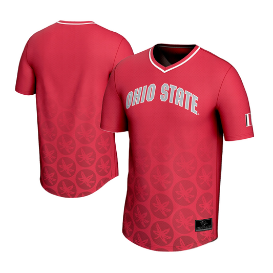 Ohio State Buckeyes Scarlet Buckeye Leaf Soccer Jersey - Front and Back