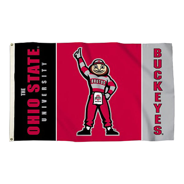 Ohio State Buckeyes 3' X 5' Brutus Flag - In Scarlet - Front View
