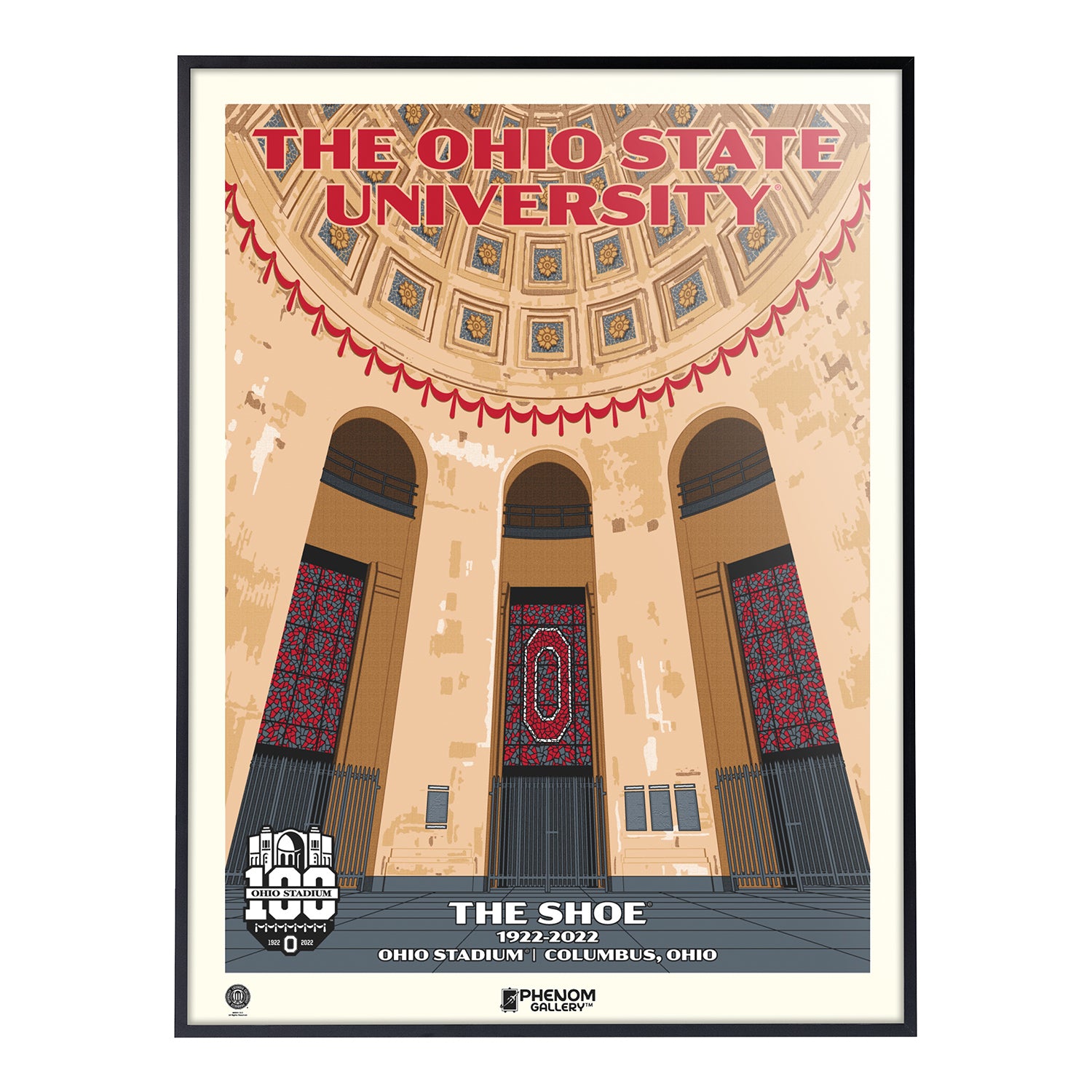 Ohio State Buckeyes 18" x 24" Ohio Stadium 100th Celebration Serigraph Print - Framed View