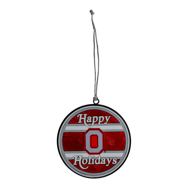 Ohio State Buckeyes Stain Glass Scarlet Ornament - Front View