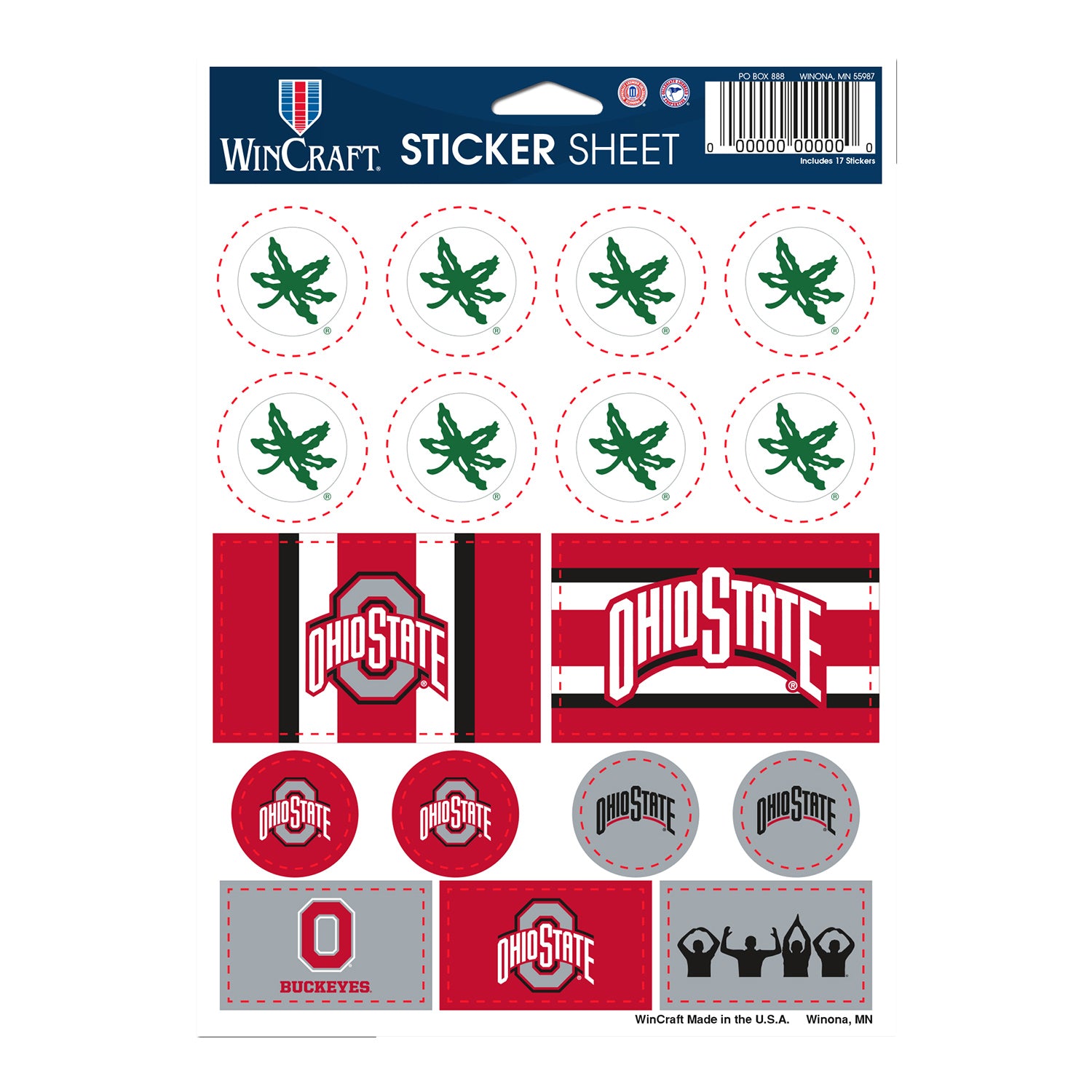 Ohio State Buckeyes 5" by 7" Sticker Sheet - Front View