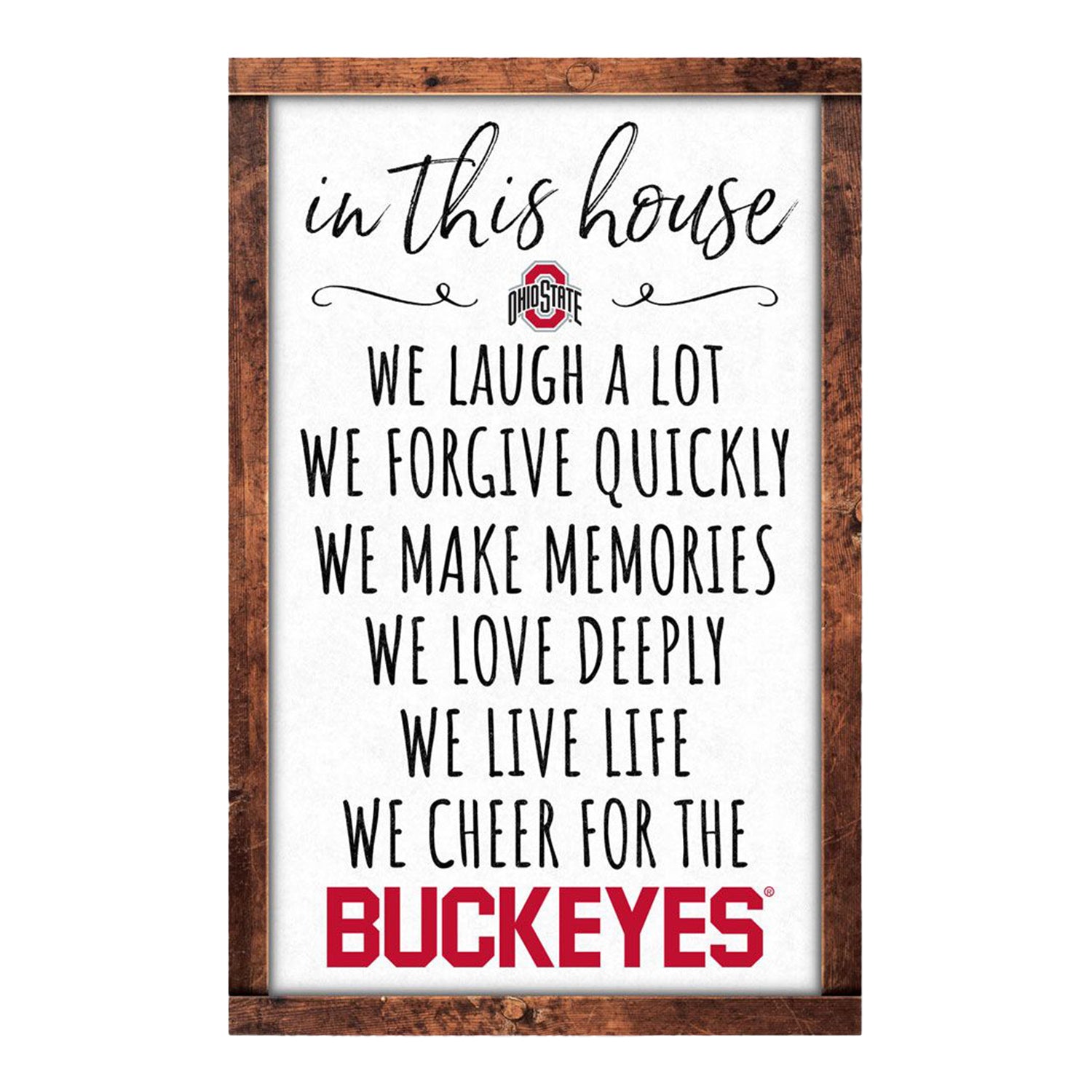 Ohio State Buckeyes Box List Wood Sign 11" x 17" - Front View