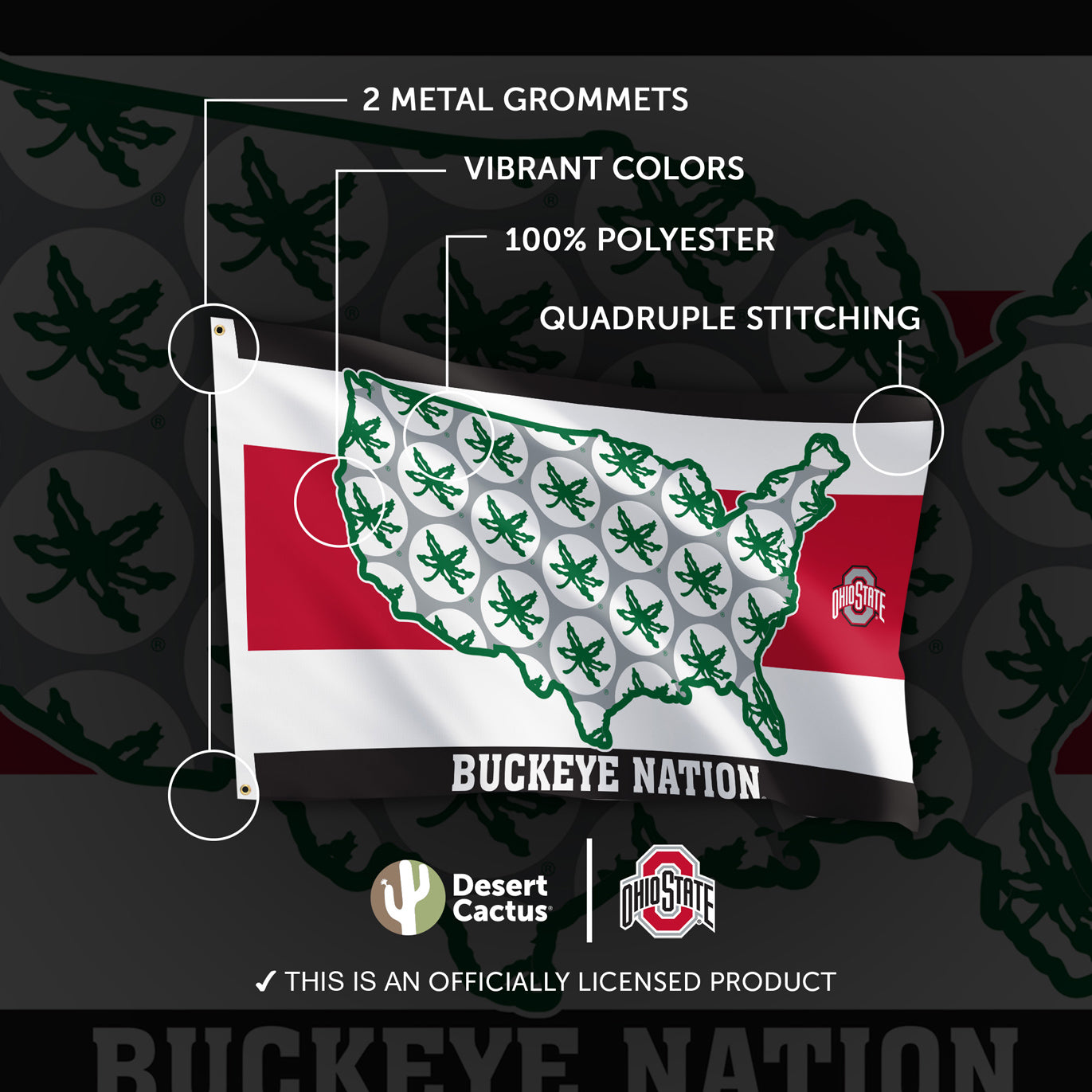 Ohio State Buckeyes Desert Cactus Buckeye Nation 3x5 Flag - Detail View