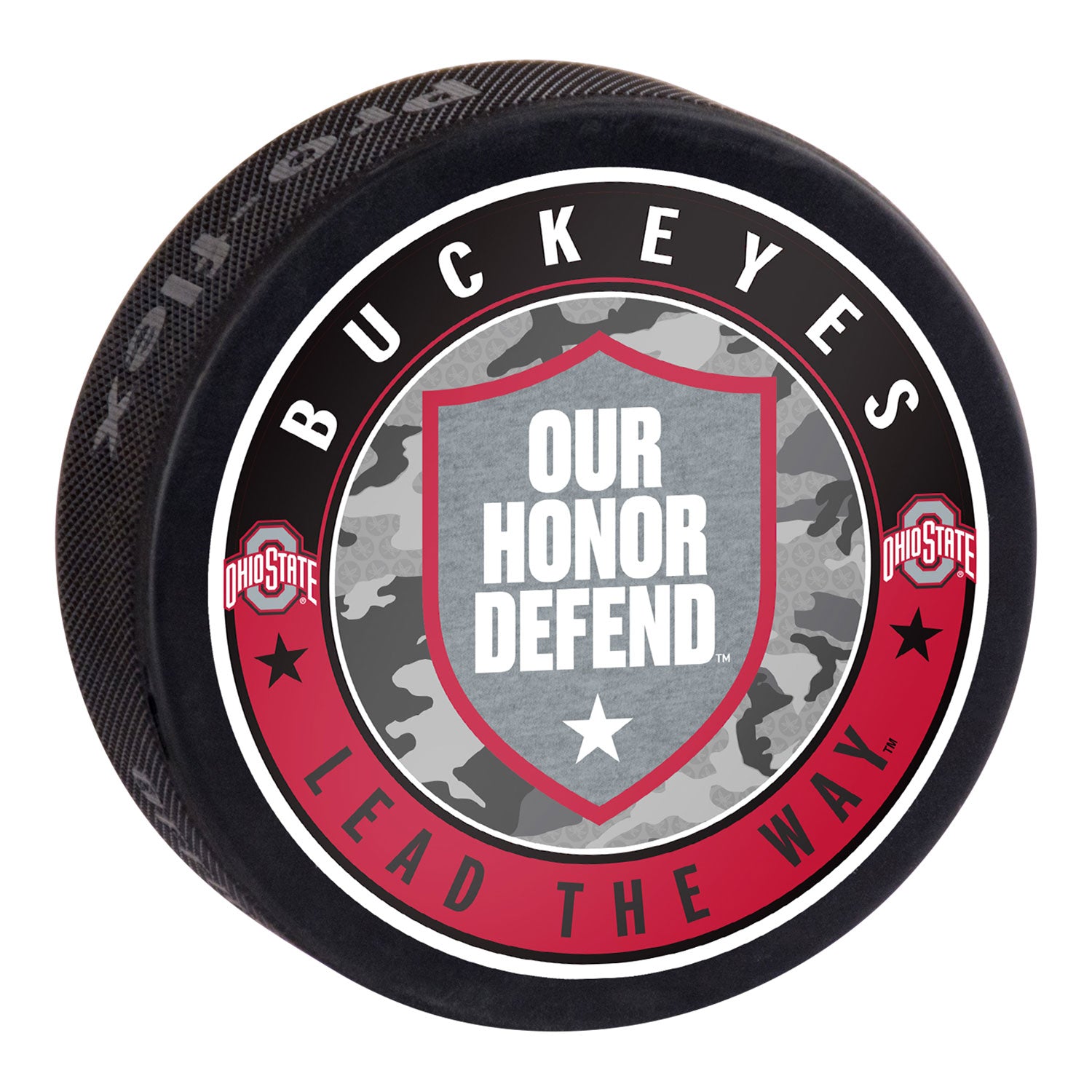 Ohio State Buckeyes Our Honor Defend Hockey Puck - Front View