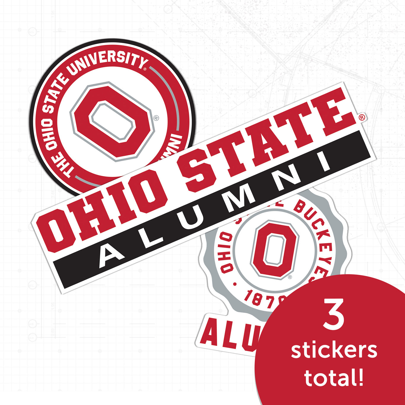 Ohio State Buckeyes Alumni 3 PK Sticker Sheet - Front View