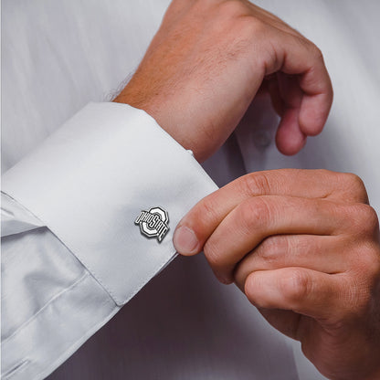 Ohio State Buckeyes Silver Cufflinks - On Model