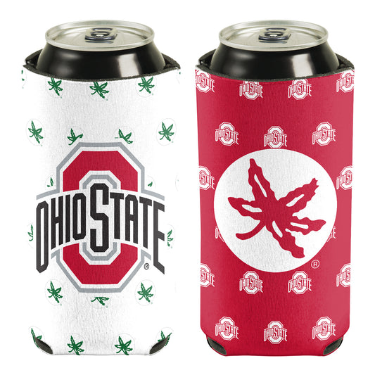 Ohio State Buckeyes Wincraft 16 oz Repeating Logo Coozie In White & Scarlet - Front View