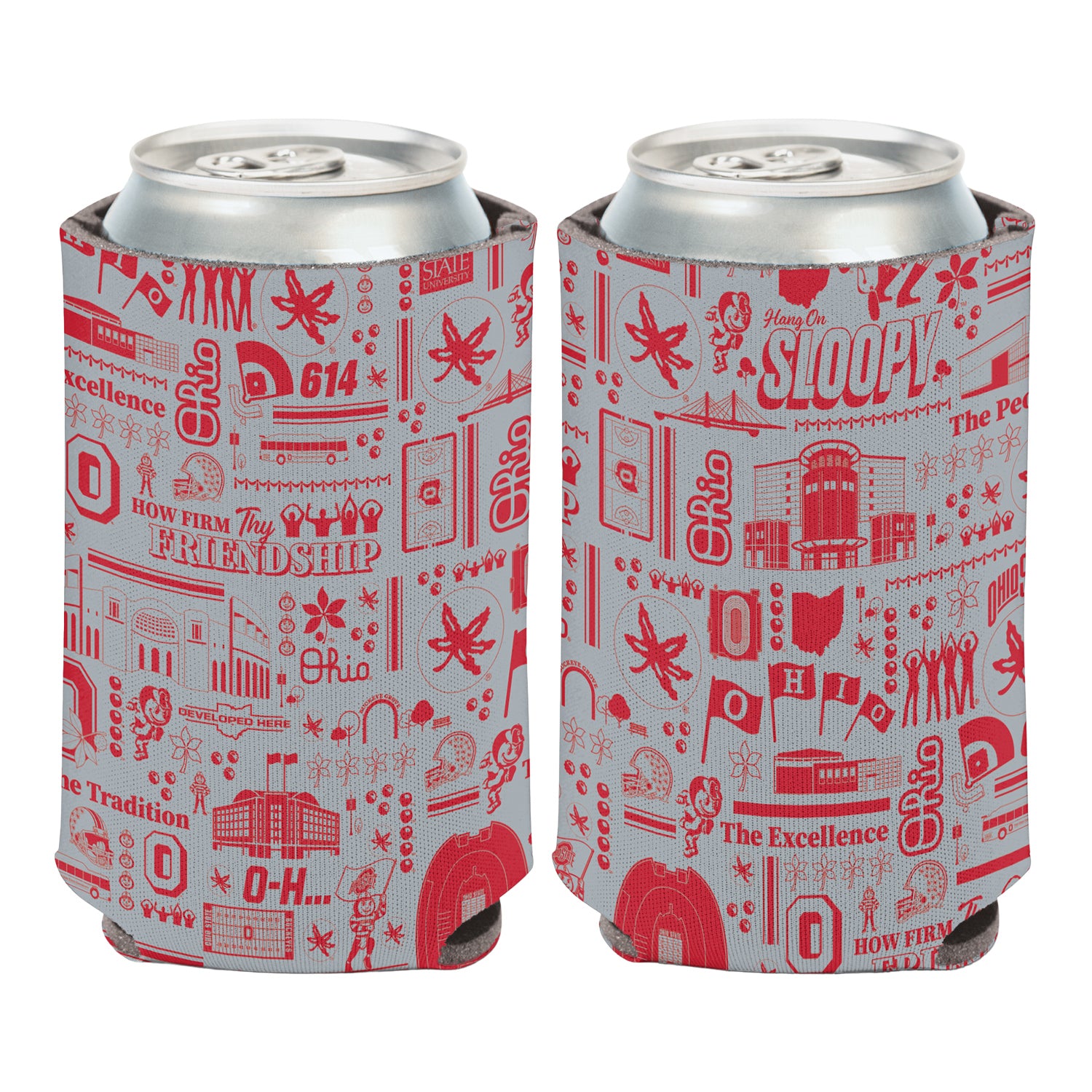 Ohio State Buckeyes Wincraft 12 oz Campus Print Coozie In Gray & Scarlet - Front View