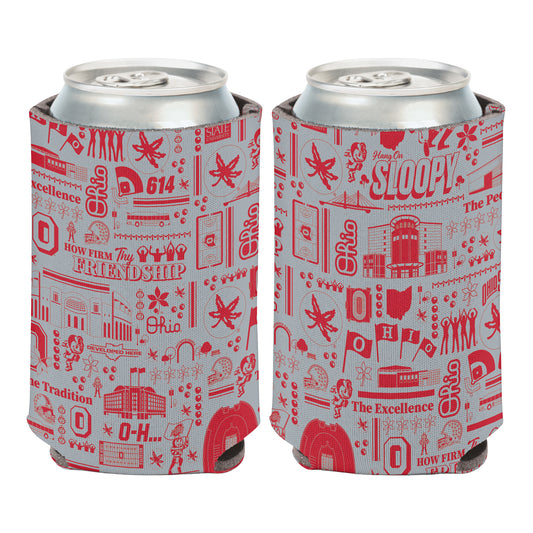 Ohio State Buckeyes Wincraft 12 oz Campus Print Coozie In Gray & Scarlet - Front View