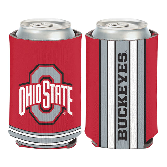 Ohio State Buckeyes Wincraft 12 oz Heritage Stripe Coozie In Scarlet & Gray - Front View