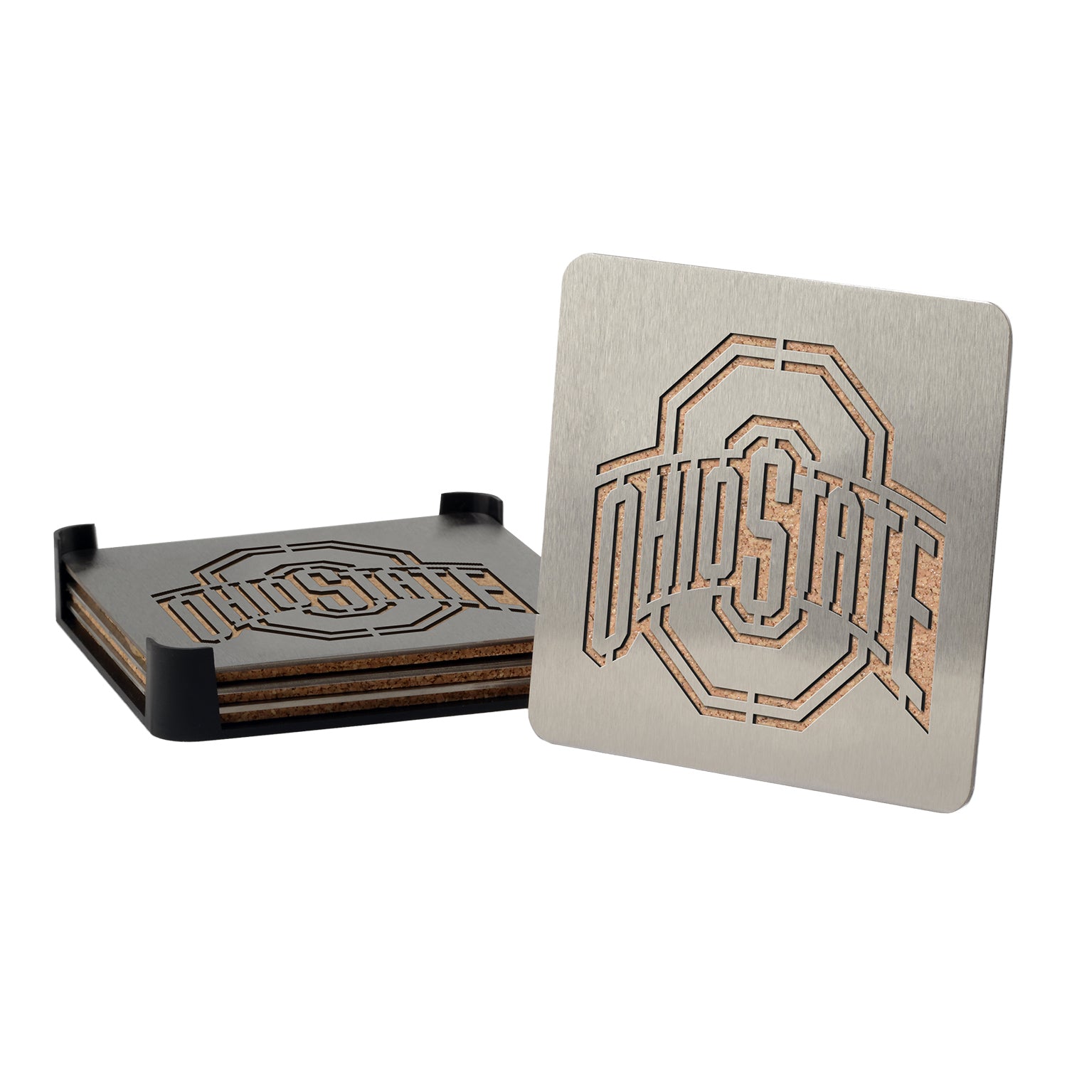 Ohio State Buckeyes Primary Logo Coaster In Grey - Front View