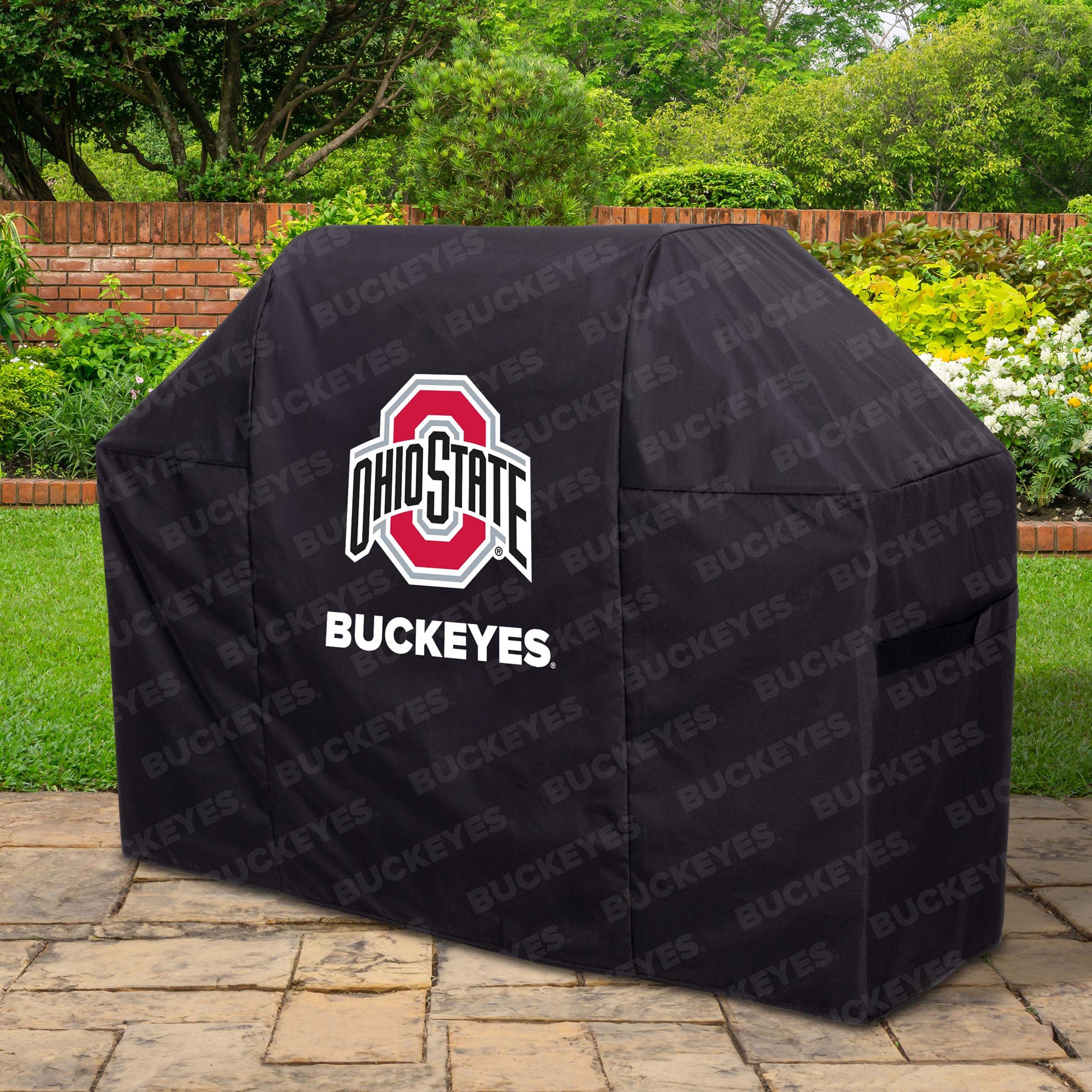 Ohio State Buckeyes Primary Logo Heavy Duty Grill Cover In Black - Lifestyle View 2