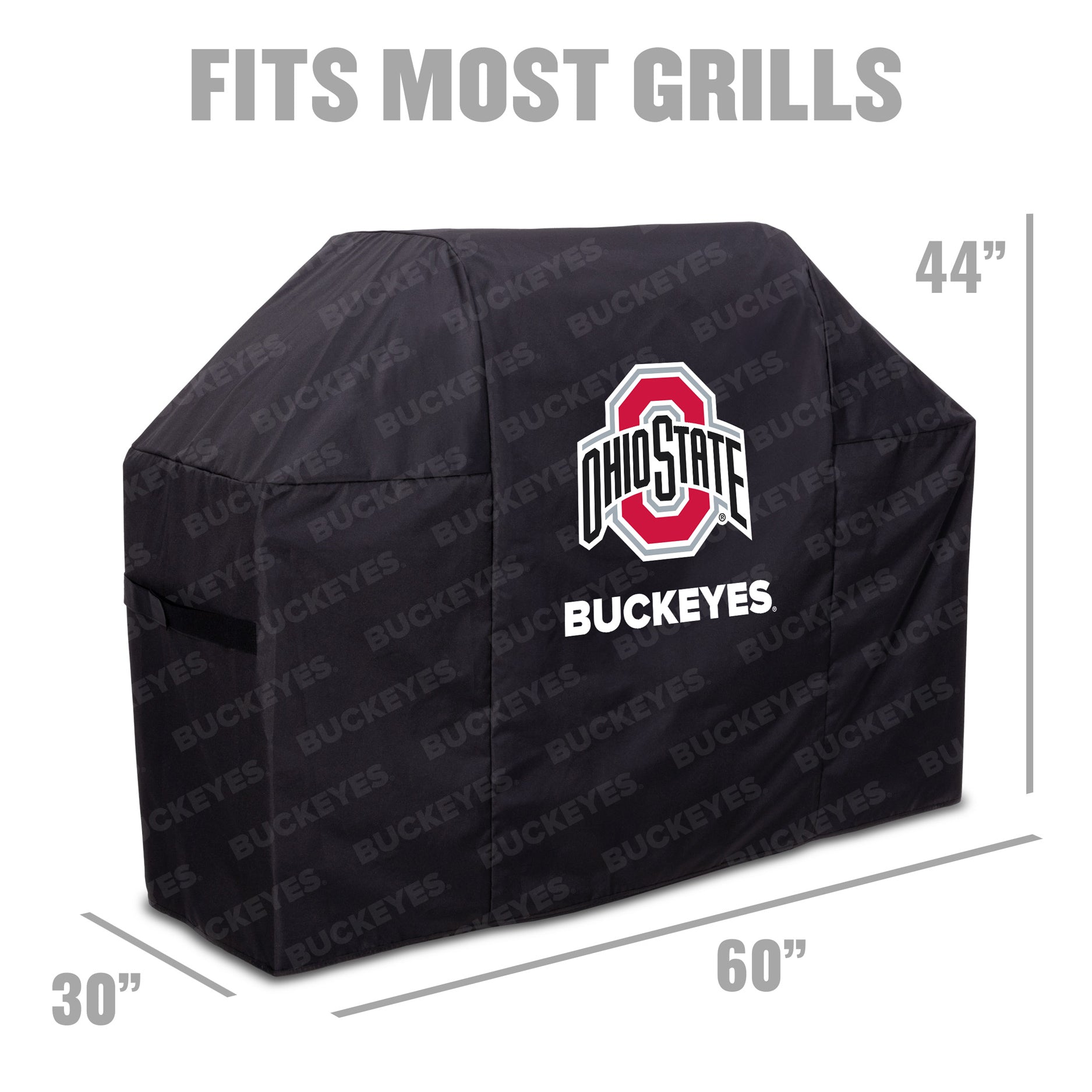 Ohio State Buckeyes Primary Logo Heavy Duty Grill Cover In Black - Measurement View