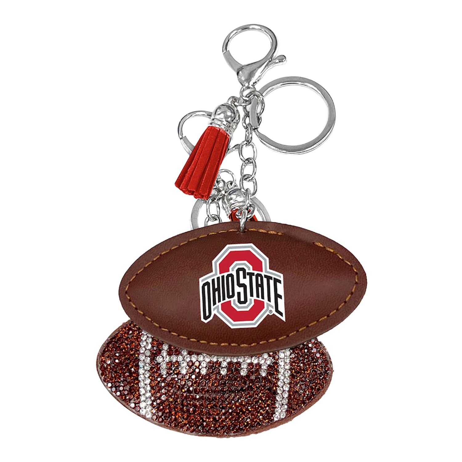 Ohio State Buckeyes Aminco Primary Logo Bedazzled Football Keychain - Front View