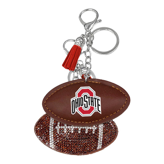 Ohio State Buckeyes Aminco Primary Logo Bedazzled Football Keychain - Front View