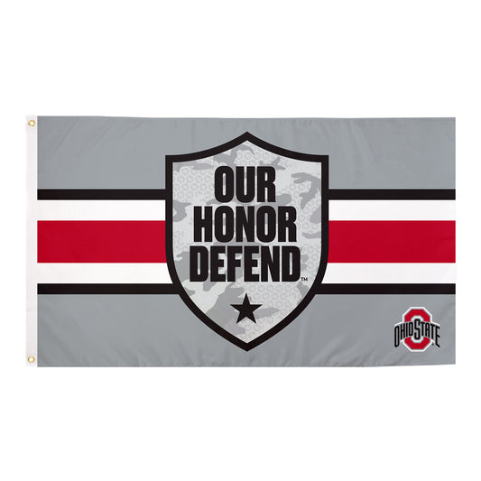 Ohio State Buckeyes Our Honor Defend Camo Flag In Gray - Front View