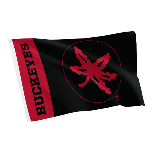 Ohio State Buckeyes Black & Red Buckeye Leaf Flag - Front