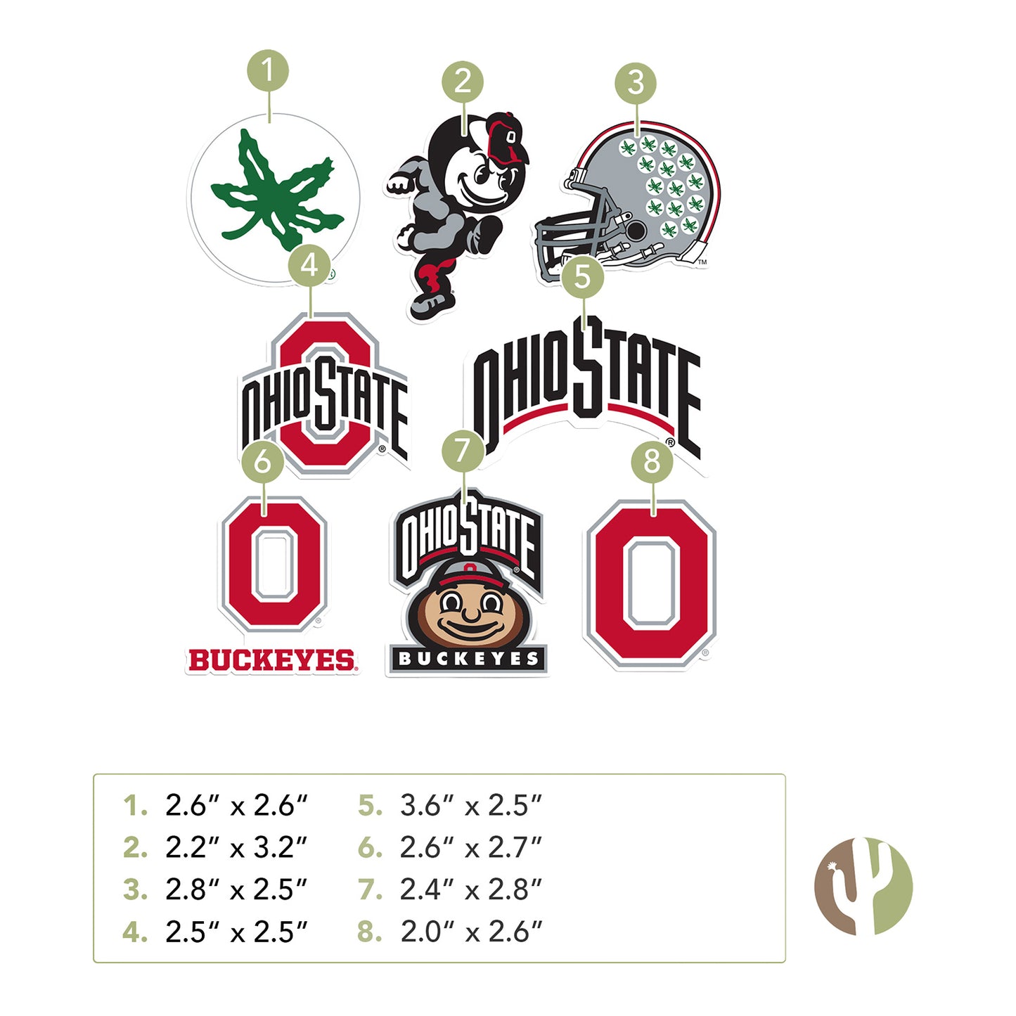Ohio State Buckeyes 8 Piece Sticker Set - With Sizes