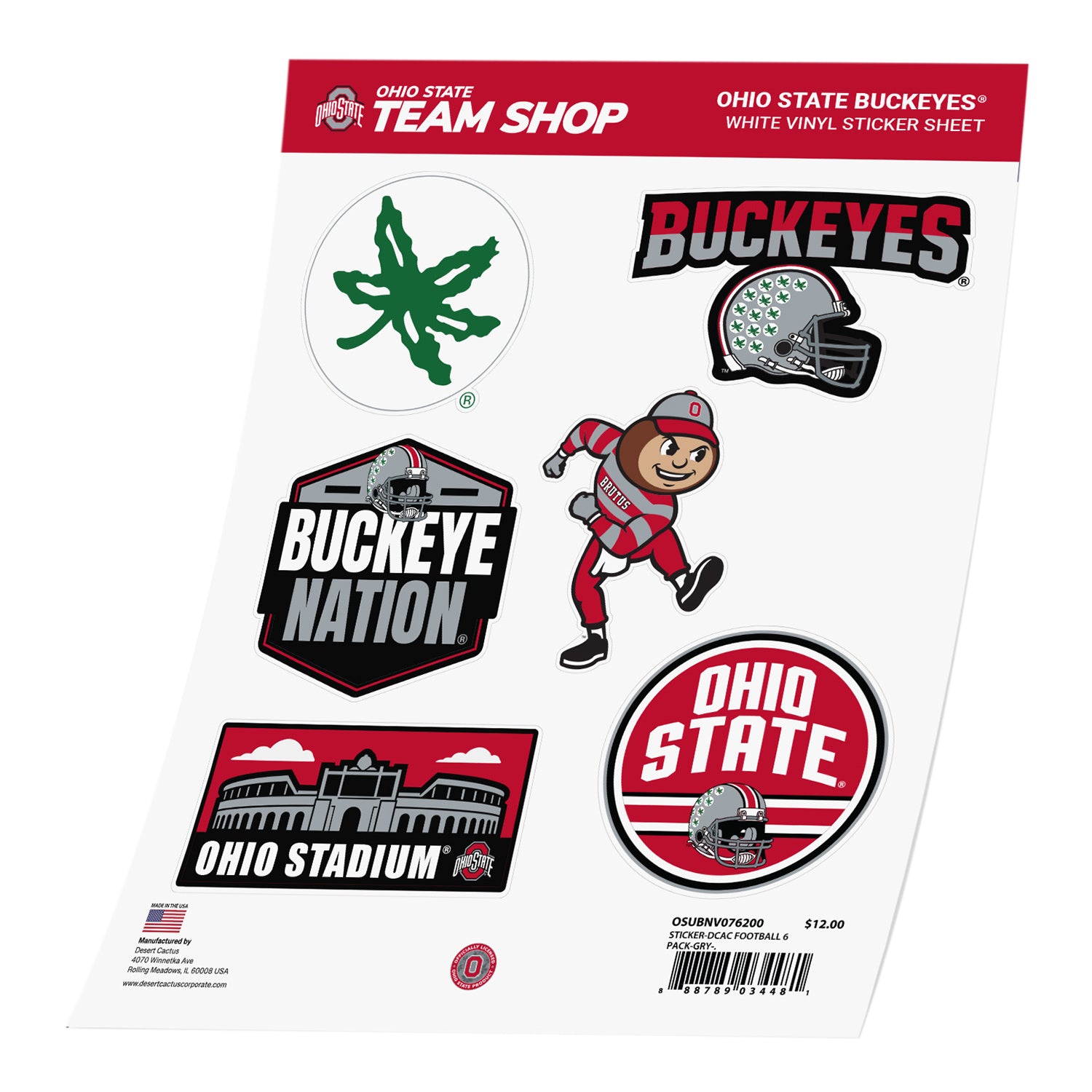 Ohio State Buckeyes 6pc Football Sticker Set - Front