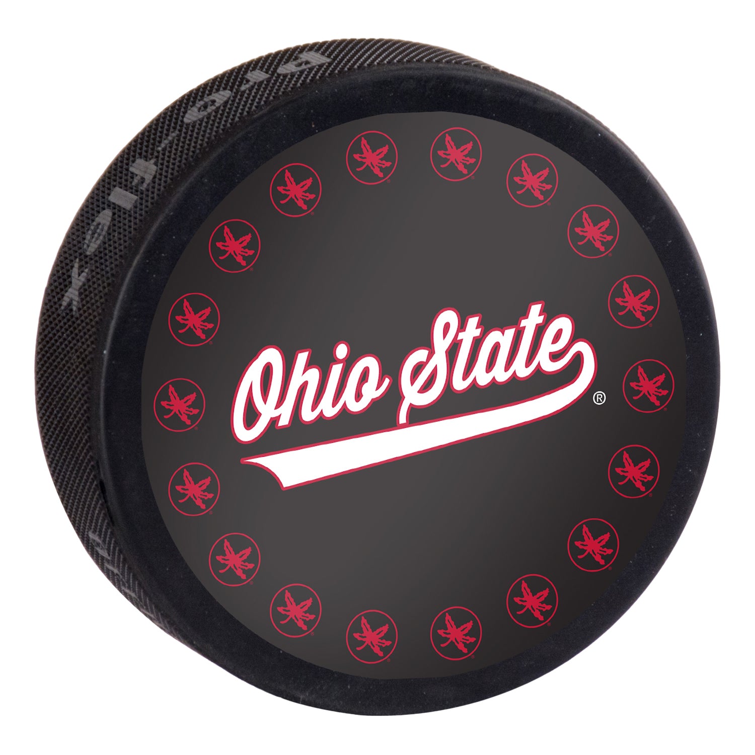 Ohio State Buckeyes Play On Men's Jersey Hockey Puck - Front View