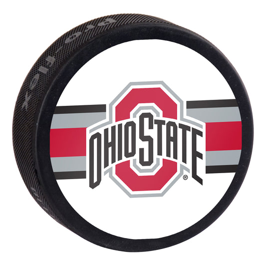 Ohio State Buckeyes Primary Stripe Hockey Puck - Front View