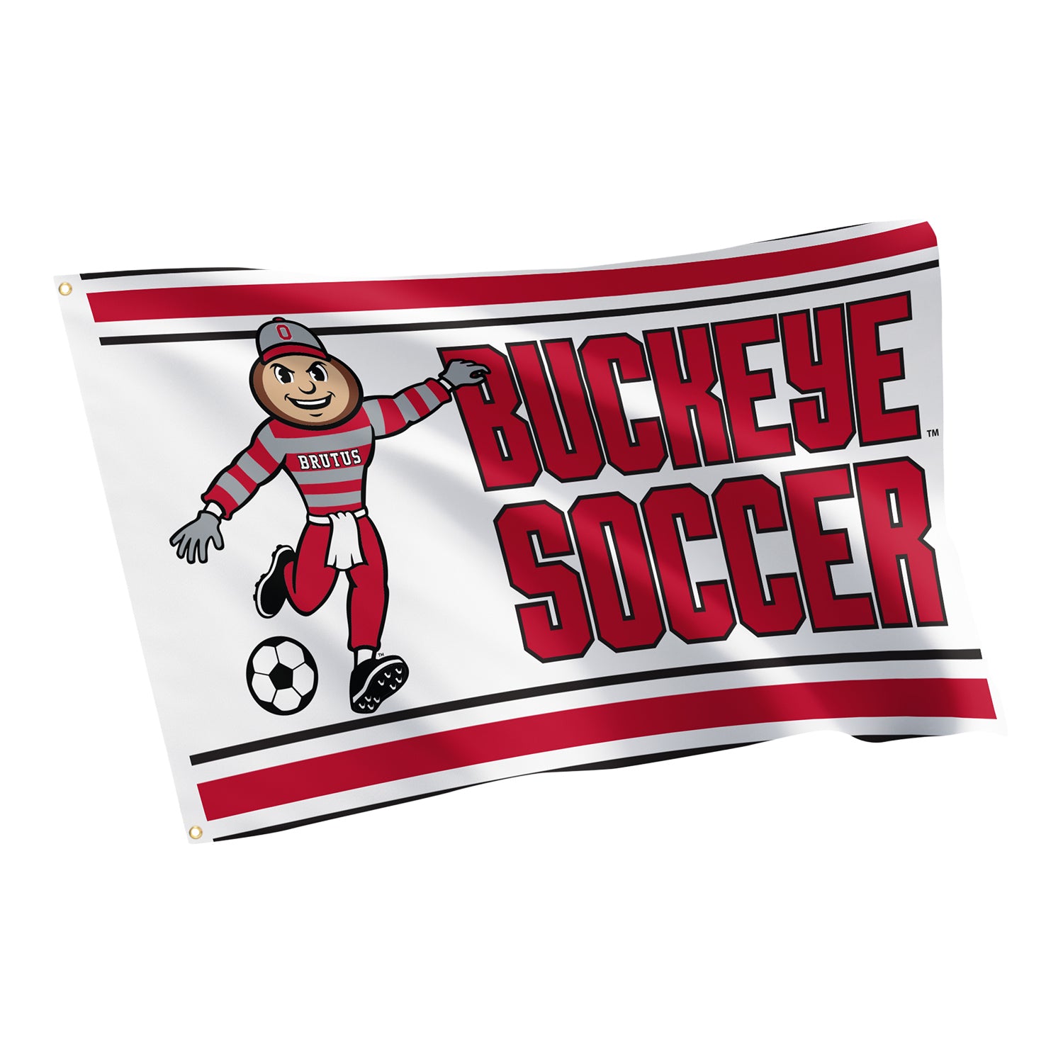 Ohio State Buckeyes Brutus Soccer Flag In White - Front View