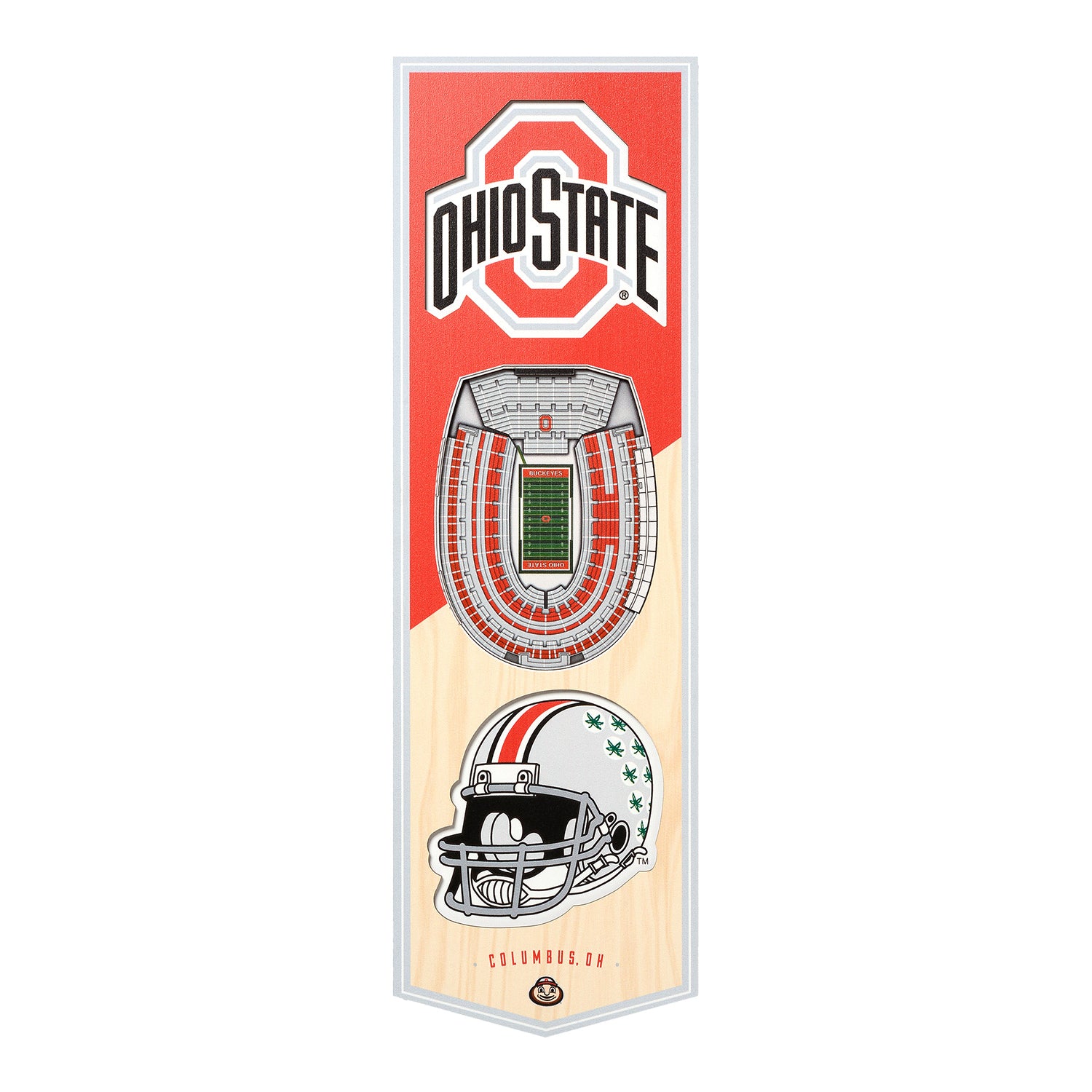 Ohio State Buckeyes 3D Ohio Stadium 6x19 Banner - Front View