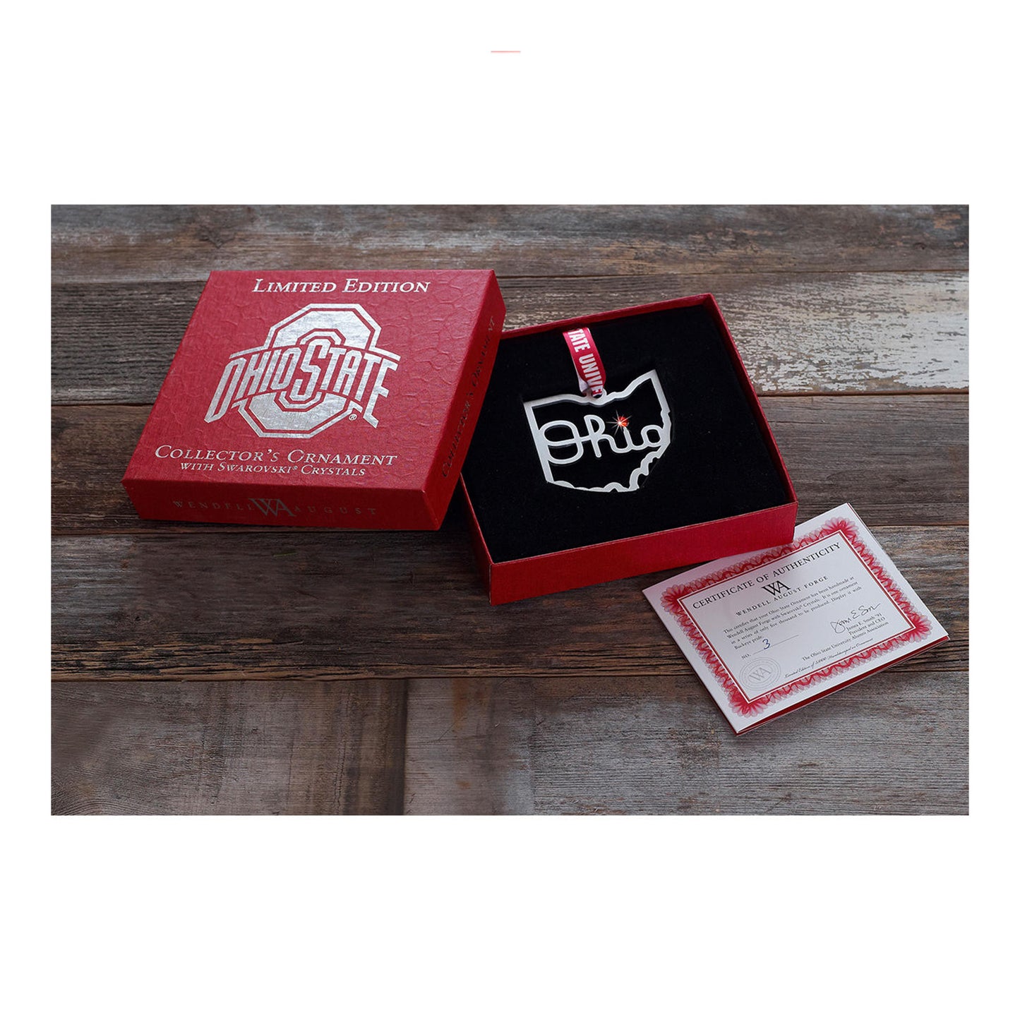 Ohio State Buckeyes Limited Edition Script Ohio Ornament - In Box View