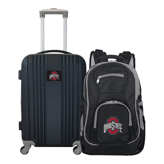 Ohio State Buckeyes 2 Piece Premium Colored Trim Backpack and Luggage Set In Black - Front View