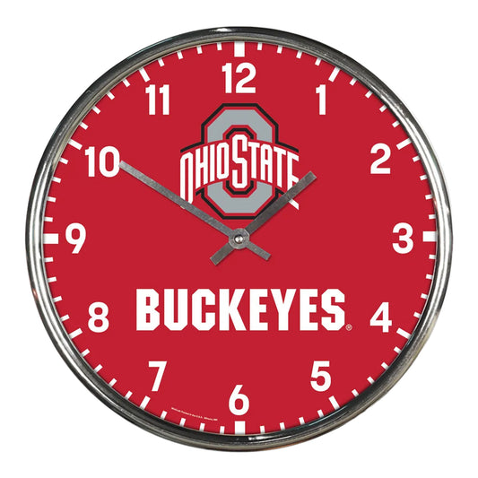 Ohio State Buckeyes Chrome Clock - Front View