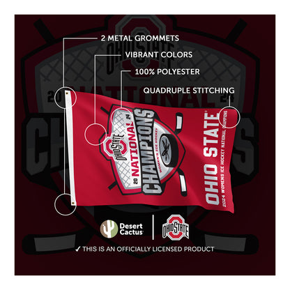 Ohio State Buckeyes 2024 Women's Ice Hockey National Champions Flag - Detail View