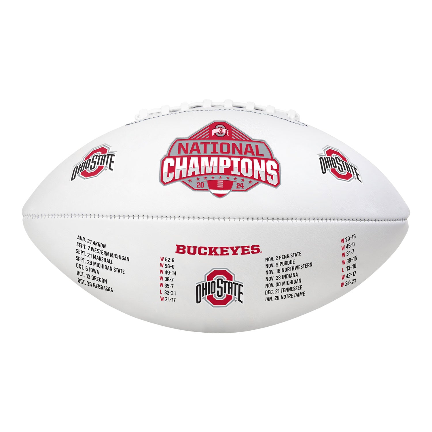 Ohio State Buckeyes 2024 National Champions Commemorative Football In White - Back View