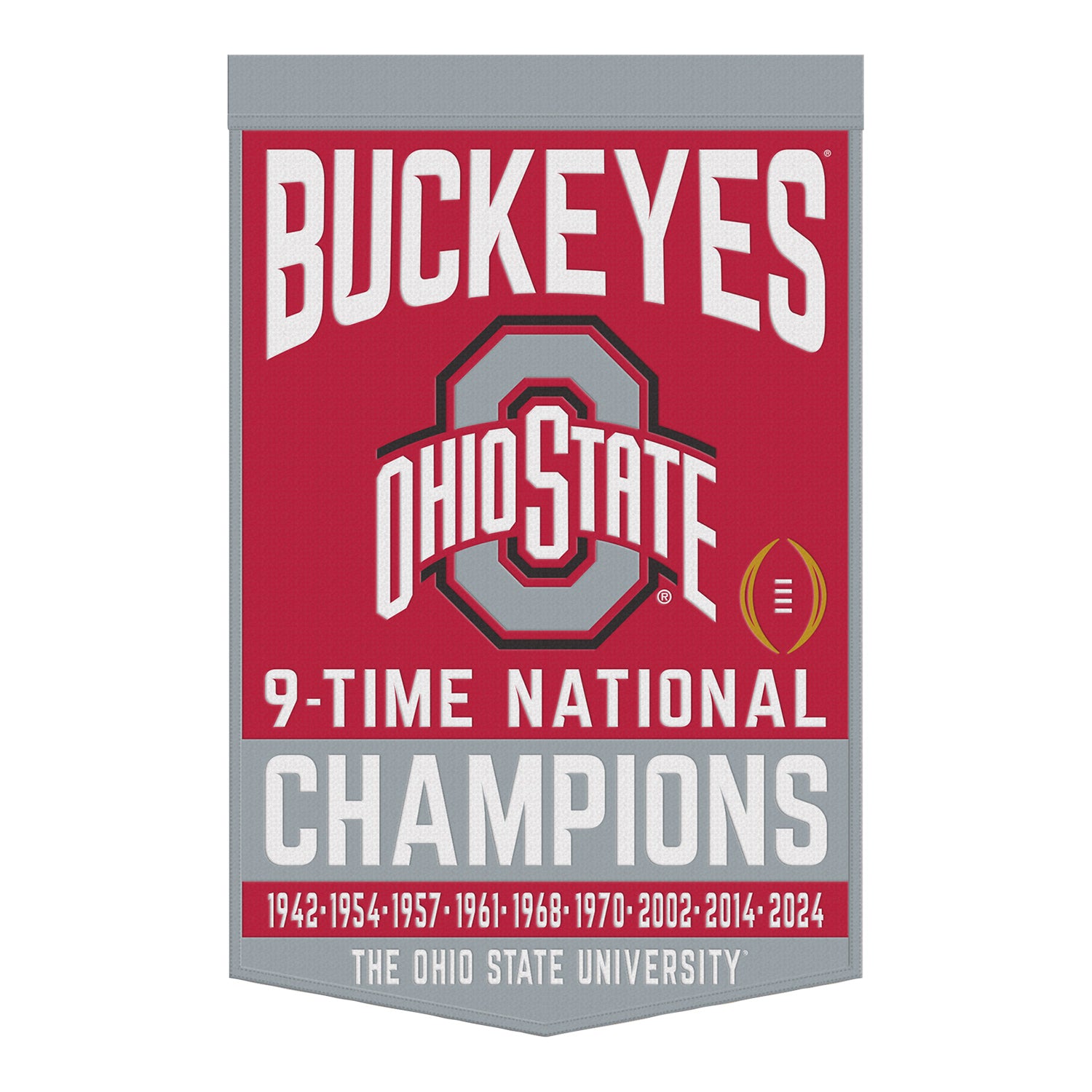 Ohio State Buckeyes 24x38 9x National Champions Wool Banner - Front View