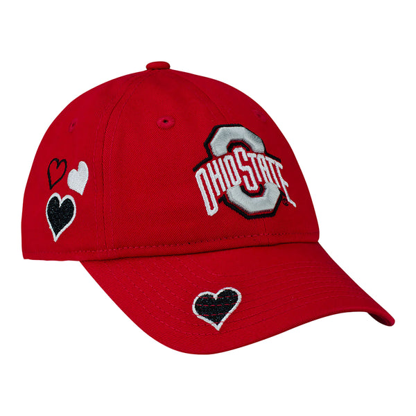 Ohio State Buckeyes Youth Primary Logo Hearts Adjustable Hat - In Scarlet - Angled Right View 