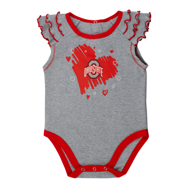 Infant Ohio State Buckeyes 2-Pack Girls Creeper Touchdown Set - Gray View