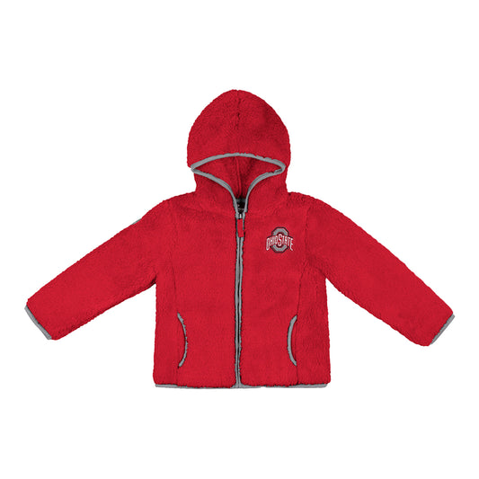 Infant Ohio State Buckeyes Ellen Sherpa Scarlet Full Zip Jacket - In Scarlet - Front View