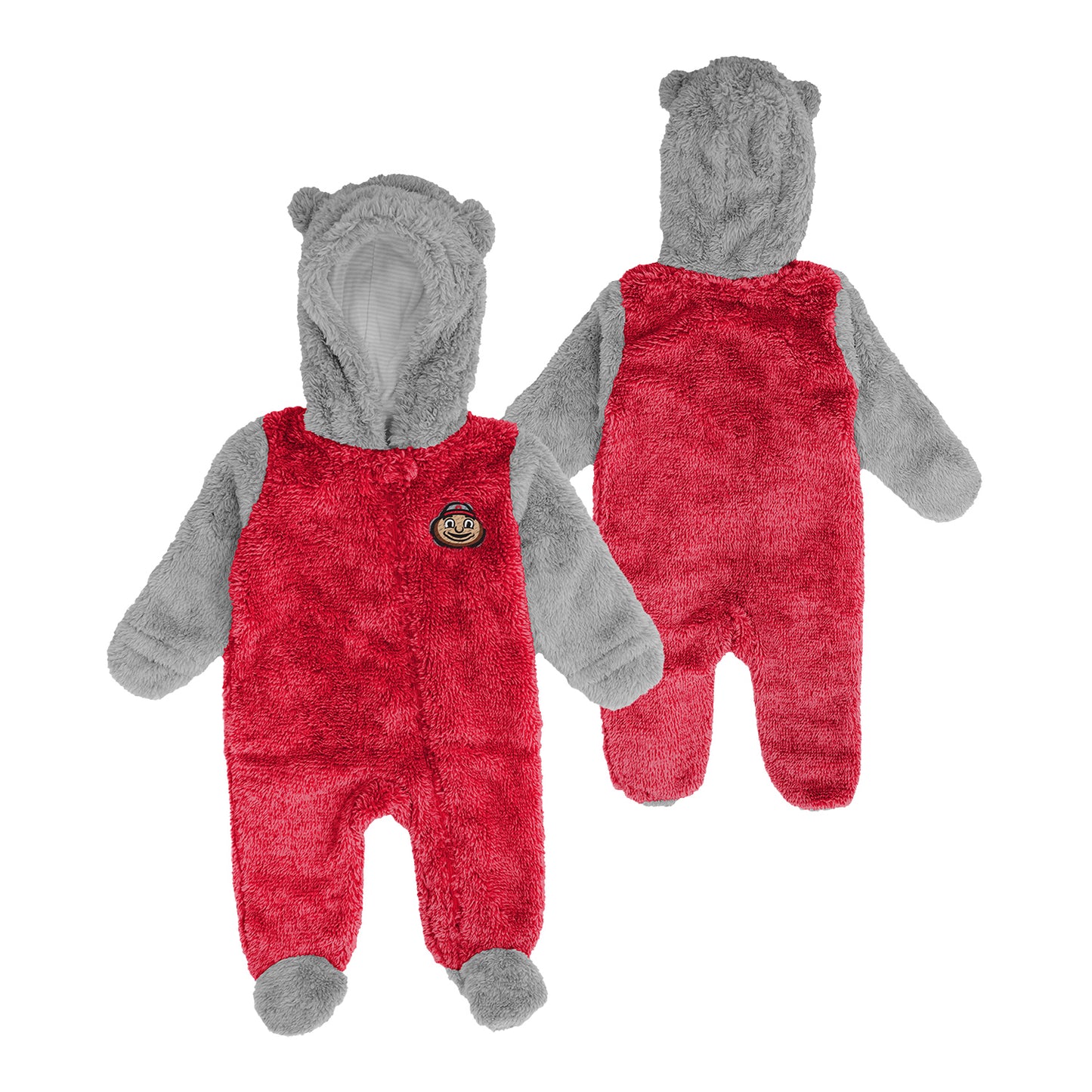 Infant Ohio State Buckeyes Teddy Scarlet/Gray Fleece - Front And Back View