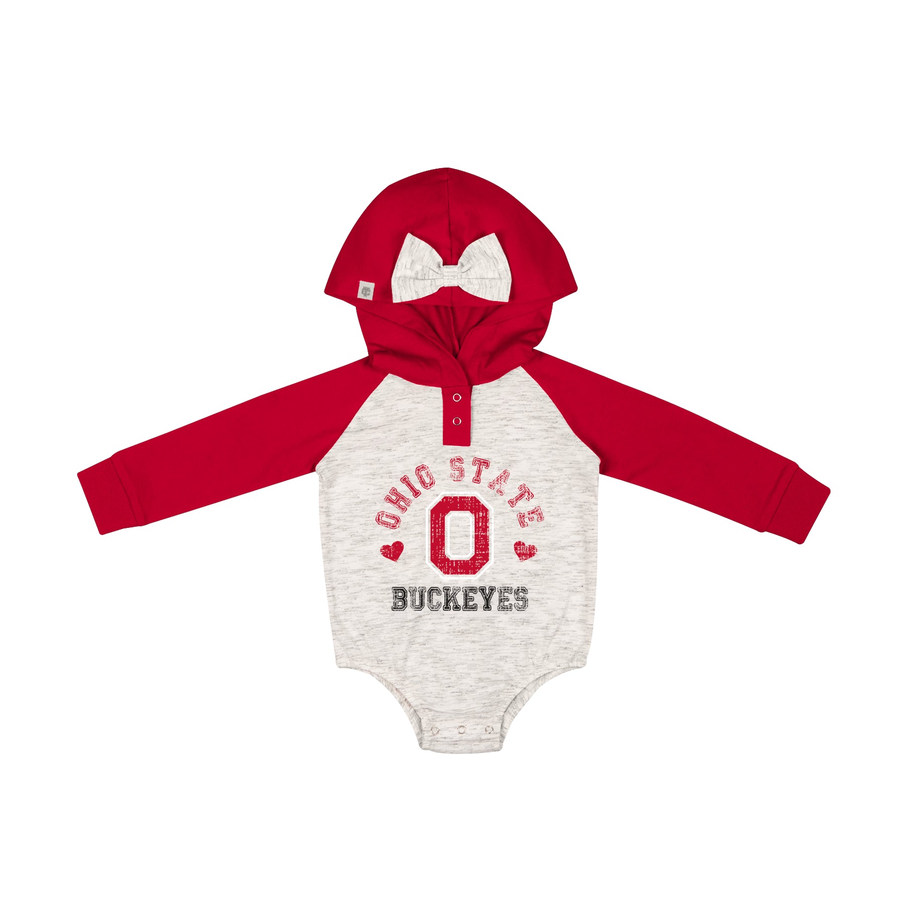 Infant Ohio State Buckeyes Bow Hooded Onesie - Front View