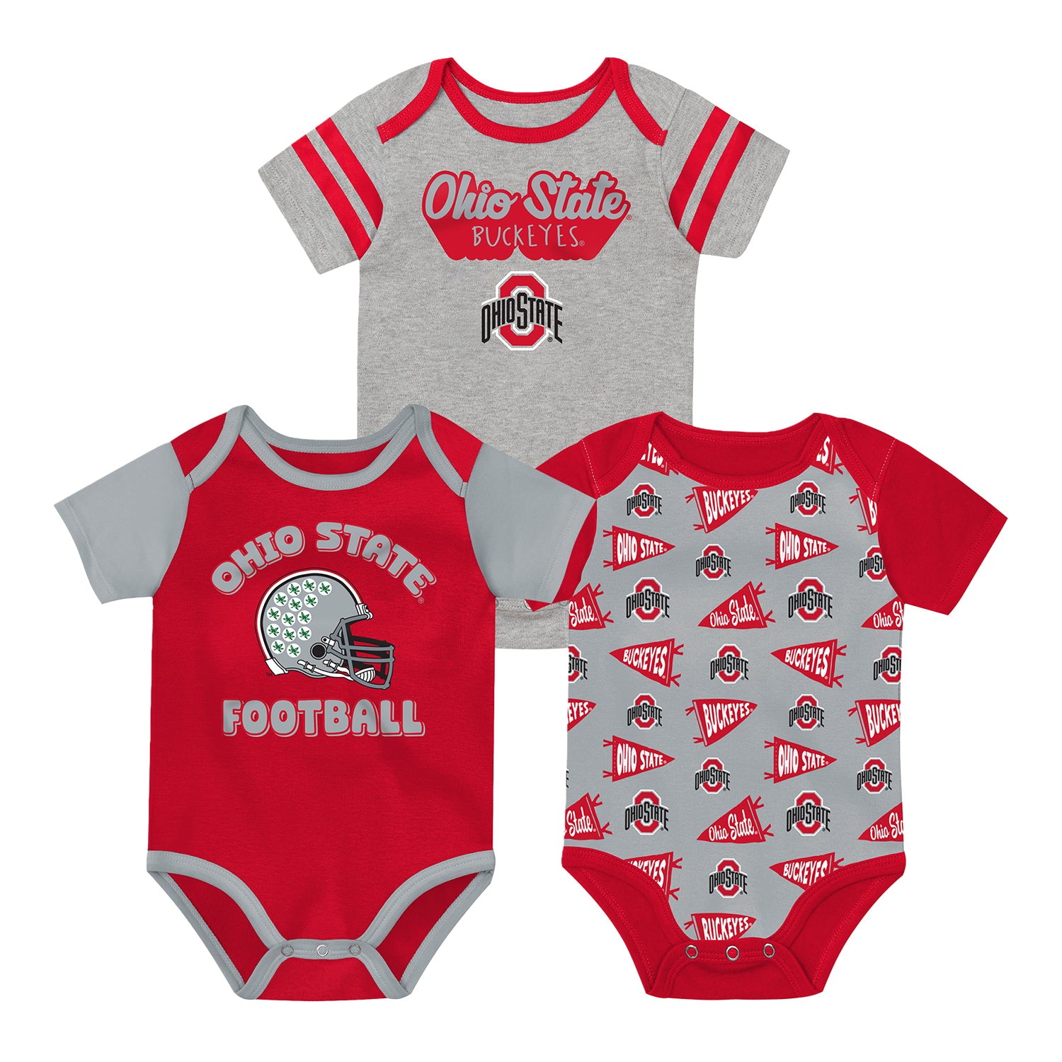 Infant Ohio State Buckeyes Star Player 3-Pack Onsies - Set