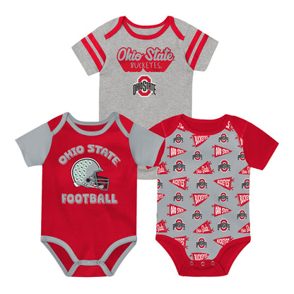 Infant Ohio State Buckeyes Star Player 3-Pack Onsies - Set