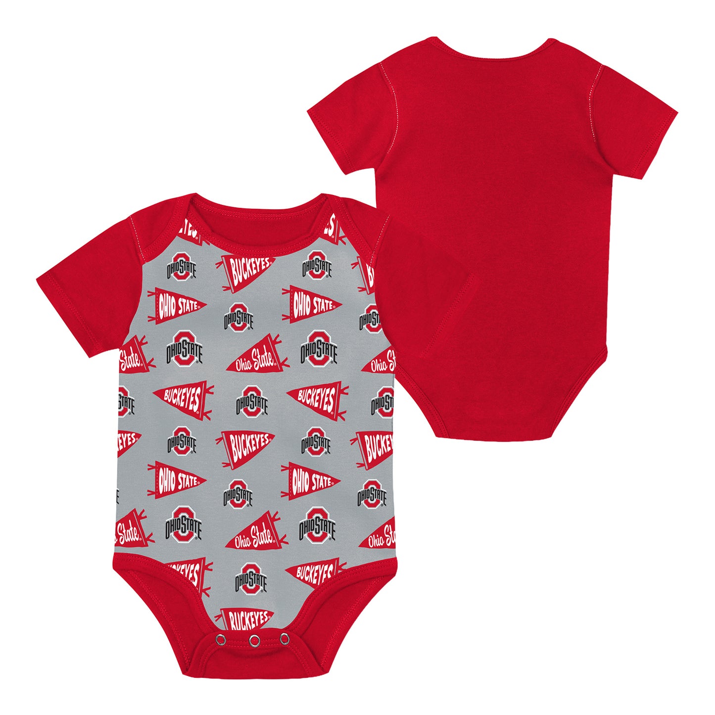 Infant Ohio State Buckeyes Star Player 3-Pack Onsies - pattern front and back