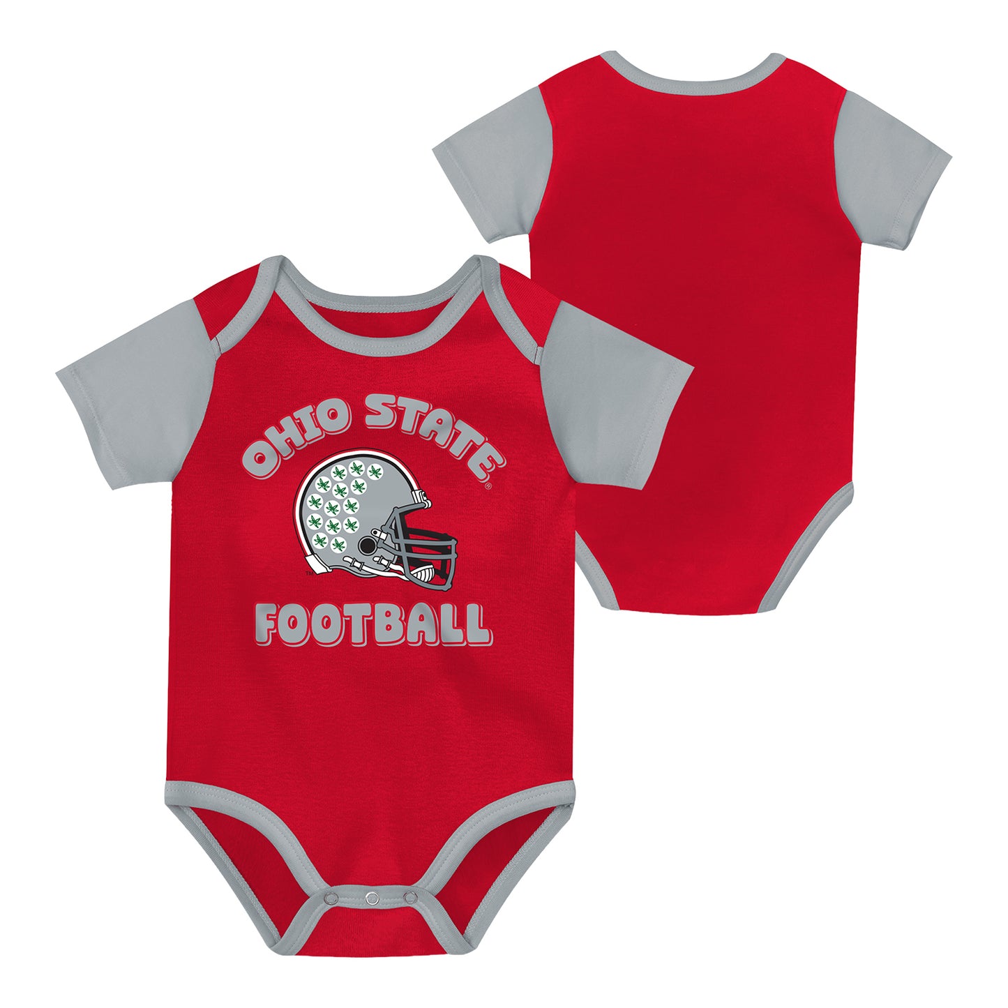 Infant Ohio State Buckeyes Star Player 3-Pack Onsies - Football Front and Back