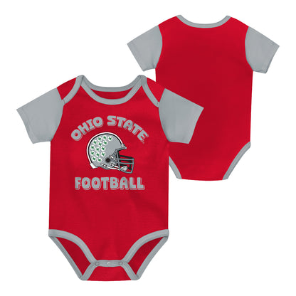 Infant Ohio State Buckeyes Star Player 3-Pack Onsies - Football Front and Back