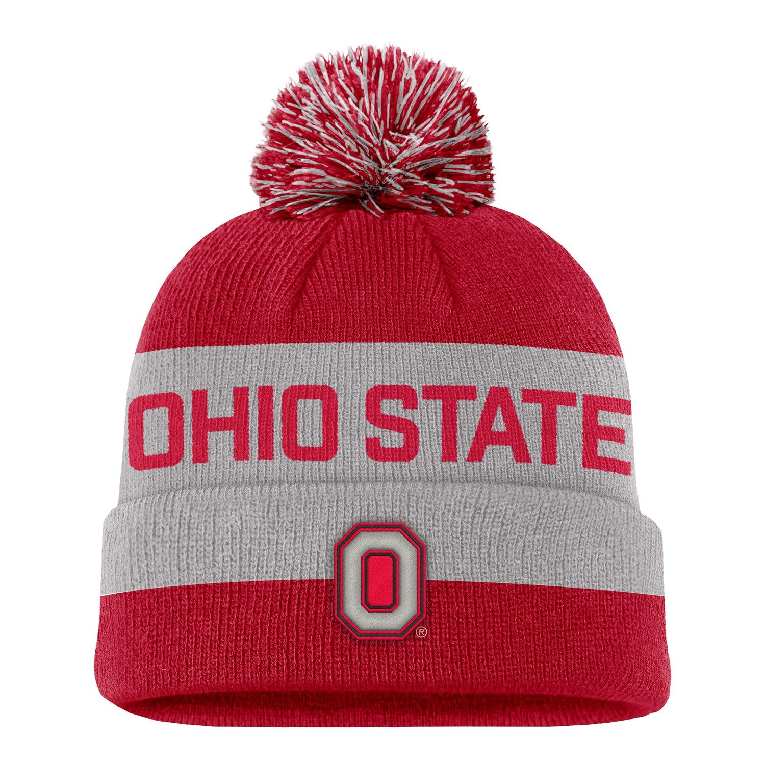 Youth Ohio State Buckeyes Nike Peak Pom Knit Hat In Scarlet - Front View