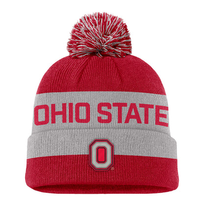 Youth Ohio State Buckeyes Nike Peak Pom Knit Hat In Scarlet - Front View