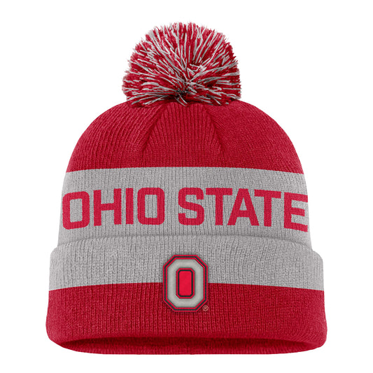 Youth Ohio State Buckeyes Nike Peak Pom Knit Hat In Scarlet - Front View