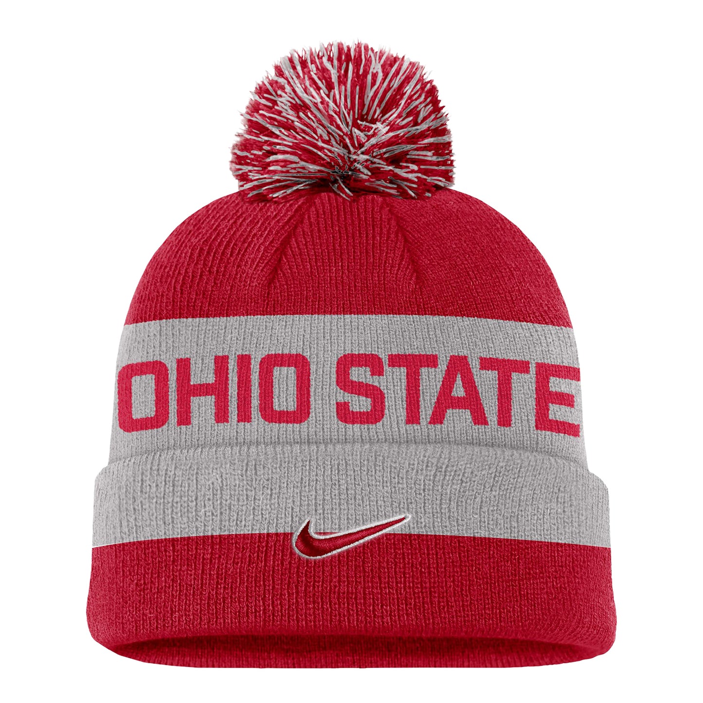 Youth Ohio State Buckeyes Nike Peak Pom Knit Hat In Scarlet - Back View