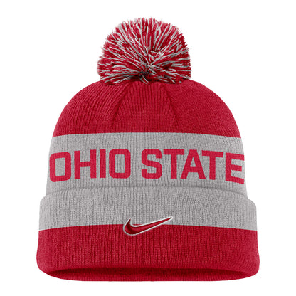 Youth Ohio State Buckeyes Nike Peak Pom Knit Hat In Scarlet - Back View