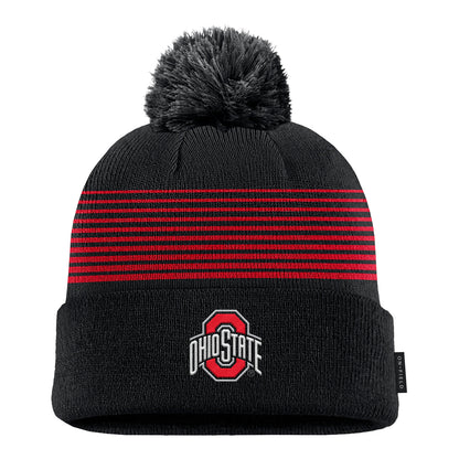 Youth Ohio State Buckeyes Nike Striped Pom Beanie - Front