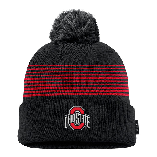 Youth Ohio State Buckeyes Nike Striped Pom Beanie - Front